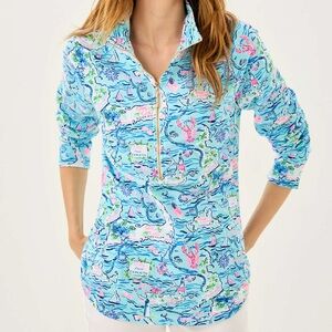 Lilly Pulitzer Bali Blue Lilly Loves Cape Cod UPF 50+ Skipper Popover Sz XXS NWT